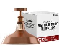 LEDSone Vintage Semi Flush Mount Ceiling Light with E27 Base 30cm Metal Lamp Shade Lighting Fixtures for Farmhouse Kitchen Bedroom Copper with Bulb (Rose Gold)