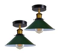 2 Pack Vintage Semi Flush Mount Ceiling Light with 22cm Green Cone Shade and E27 Base Lampholder for Kitchen Living Room Bedroom with Bulb Easy to Install Durable Metal Energy Efficient A+++