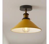 LEDSone Vintage E27 Flush Fitting Ceiling Light with 22cm Yellow Conical Lampshade Easy to Fit Premium Quality Metal Ceiliing Mount Lighting Fixtures for Hallway, Bedroom, Foyer with EPC A+ Bulb