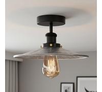 LEDSone Vintage Semi-Flush Mount Lighting Fixture E27 Base Holder with 22cm Lamp Shade Brushed Silver Industrial LED Ceiling Light for Kitchen, Living Room, Bedroom,Farmhouse [Energy Class A]