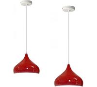 LEDSone Vintage Single Head Ceiling Pendant Light Metal Red 2Pack with E27 Base and Adjustable Hanging Cable for Kitchen Dining Room Living Room Bedroom Cafe Bar Hallway Office Decor