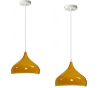 LEDSone Vintage Single Head Ceiling Pendant Light Metal Yellow 2Pack with E27 Base and Adjustable Hanging Cable for Kitchen Dining Room Living Room Bedroom Cafe Bar Hallway Office Decor