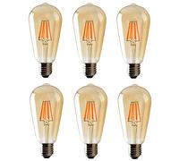 LEDSone Vintage ST64 8W E27 Screw LED Edison Dimmable Amber Glass Warm White 2700K Light Bulbs, Best for Home Decoration, Pendant Lamps, Chandeliers, Lighting Amber Light (Pack 6-4 Watt)
