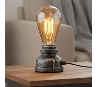 LEDSone Vintage Steampunk Pipe Table Lamp Industrial Brushed Silver Desk Light Retro Bedside Night Lamp with E27 Holder for Bedroom, Living Room, Office Décor