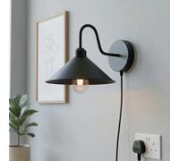 LEDSone Vintage Style 2M Cone Shade Metal Modern Wall Lights E27 Lamp Socket Dimmer Switch UK Plugin Wall Sconce Light Fixture (Black + Bulb)