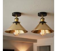 LEDSone Vintage Style Semi Flush Ceiling Light with E27 Base 2 Pack 22cm French Gold Cone Shade Ceiling Mount Lighting for Kitchen Living Room Bedroom with Bulb