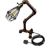 LEDSone Vintage Style Steampunk Desk Light Water Pipe Table Lamps, Innovative and Creative Lighting Industrial Steampunk Retro Base E27 Holder Fitting Lighting (Rustic Red with Bulb)
