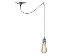 LEDSone Vintage Suspension Light Fitting - Chrome Metal E27 Screw Lampholder with 195cm Adjustable Cable - Retro Hanging Ceiling Pendant for Kitchen, Bar, Cafe, or Home Decor