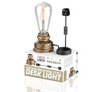 LEDSone Vintage Table Lamp Industrial Nightlight Village Style Desk Light Plug in Lamp Brushed Copper Water Pipe Table Lamp with ON/Off Switch E27 Dimmable Bulb (Without Bulb)