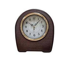 LEDSone Vintage Tabletop Clock Brown Round Leather 25cm Width 28cm Height Perfect for Shelf Table Bed Rooms Living Rooms Study Rooms Offices