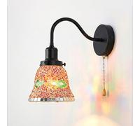 LEDSone Vintage Tiffany Style Wall Light Pull Cord Switch Colour Ful Stained 13.5cm Glass Wall Lamp E27 Indoor Sconce Bedroom Hallway Lighting Retro Classic Home Decor UK