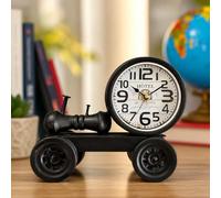 LEDSone Vintage Train Table Clock - Retro Metal Desk Clock for Home, Office & Café Décor | Antique Black Locomotive Design Timepiece for Train Lovers & Collectors (21x16cm)