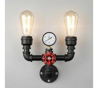 LEDSone Vintage Twin Water Pipe Wall Light Black E27 Steampunk Wall Sconce