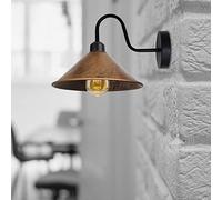 LEDSone Vintage Wall Light Fixture Brushed Copper Swan Neck Wall Sconce E27 Bulb Holder Cone Shade Indoor Wall Lamp for Bedroom Living Room Cafe Hallway (with Bulb)
