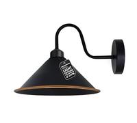 LEDSone Vintage Wall Light Fixture, Vintage Black Wall Sconce E27 Base Socket Screw Type Industrial Wall Mounted Swan Neck Cone Shape Shade Wall Sconce (Black Gold Line, Without Bulb)