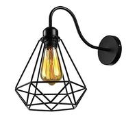LEDSone Vintage Wall Mount Light Shade Metal Black 20cm Indoor Wall Sconce Diamond Shaped Wire Cage Lampshade with Bulb for Dining Room Bedroom Loft Hallway Office Restaurants Cafes Bars Kitchen