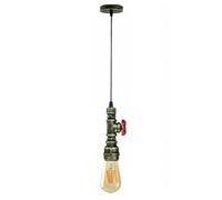 LEDSone Vintage Water Pipe Pendant Light Brushed Brass Red Valve E27