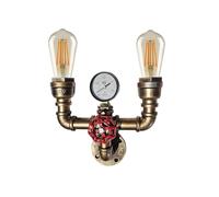 LEDSone Vintage Water Pipe Wall Sconce E27 Rustic Twin Industrial Pipe Wall Lamp Double Steampunk Sconce Rustic Up Light with Gauge Valve Tap for Living Room Kitchen