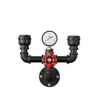 LEDSone Vintage Water Pipe Wall Sconce E27 Rustic Twin Industrial Pipe Wall Lamp Double Steampunk Sconce Rustic Up Light with Gauge Valve Tap (Type 2 - Black)