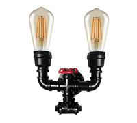 LEDSone Vintage Water Pipe Wall Sconce E27 Rustic Twin Industrial Pipe Wall Lamp Double Steampunk Sconce Rustic Up Light with Gauge Valve Tap (Type 1 - Black with Bulb)