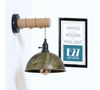 LEDSone Vintage Wood Wall Lamp, Blend of Wood and Hemp Rope, Black E27 Sconce Lights, Industrial Rustic Wall Lighting for Living Room, Bedrooms, Hallway, Corridor (Brushed Brass)
