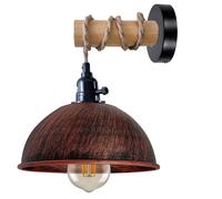 LEDSone Vintage Wood Wall Lamp, Blend of Wood and Hemp Rope, Black E27 Sconce Lights, Industrial Rustic Wall Lighting for Living Room, Bedrooms, Hallway, Corridor (Rustic Red with Bulb)