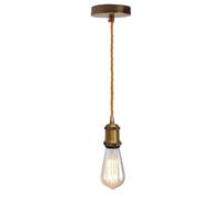 LEDSone Yellow Brass Vintage Metal Ceiling Pendant Light Fitting, Gold Twisted Braided Flex 1m Cable, E27 Lamp Holder Suspended Pendant Light Fitting Kit for Indoor Lightings