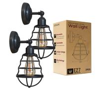LEDSone Wall Lights Indoor 2-Pack Black Industrial Wall Sconces Vintage Adjustable Wire Cage Lighting Wall Light Lamp Edison Style Antique Fixture for Living Room,Bedroom,Bathroom,Hallway