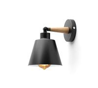 LEDSone Wall Lights Indoor, Vintage Wood Wall Lamp Black, E27 Metal Wall Sconce Lights, Wall Lighting Fixtures for Bedroom, Living Room, Kitchen, Hallway, Restaurant, Bar