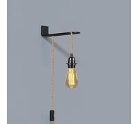 LEDSone Wall Mounted Plug-in Pendant Light with E27 Holder, 4.5m Adjustable Cable, ON/Off Switch, Industrial Vintage Wall Lamp for Bedroom, Living Room, Café (Hemp Rope, 4.5m, with Bracket)