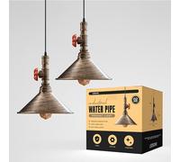 LEDSone Water Pipe Brushed Metal Hanging Ceiling Pendant Light Fixture E27 Base 60W max Antique Industrial Steampunk Pendant Lamp for Kitchen, Dining Room (Brushed Copper 2 Pack with Bulb)
