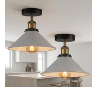 LEDSone White Semi Flush Ceiling Light Metal Cone Shade 22cm Indoor 2 Pack