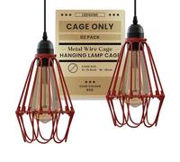 LEDSone Wire Basket Metal Pendant Lighting Ceiling Light Shade Brushed Brass 2Pack 10cm Industrial Hanging Lamp Cage E27 Easy Fit Lampshade Pendant Light Shade (Red 2pack)