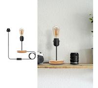 LEDSone Wood Small Table Lamp with E27 Base, Plug in Cord, On/Off Switch, Vintage Desk Lamp Edison Lamp Holder for Home Lighting Decor with Bulb, Natural Wood and Black Cable