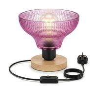 Ledsone Wooden Bedside Lamp With Purple Diamond Glass Shade E27 Plug In Desk Light For Bedroom & Living Room 2M Cable