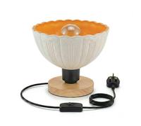 Ledsone Wooden Bedside Lamp With Yellow Crackle Melon Glass Shade E27 Plug In Desk Light 2M Cable On Off Switch For Bedroom