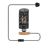 LEDSone Wooden Stand Bedside Table Lamp E27 Modern Round Nightstand Lamp with Solid Wood Desk Metal Barrel Cage and 3 Pin Plugin On/Off Switch (Black)