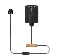 LEDSone Wooden Stand Bedside Table Lamp Modern Round Nightstand Lamp with Solid Wood Desk Metal Barrel Cage with 3 Pin Plugin On/Off Switch Control Lamp for Bedroom (Black)