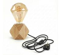 LEDSone Wooden Table Lamp with Decorative Bulb - Small Bedside Desk Light, Natural Wood Base, Warm Ambient Lighting for Bedroom Living Room Office, Retro Modern Home Décor Gift UK Plug (Type 3)