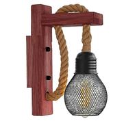 LEDSone Wooden Wall Light Hemp Rope Industrial Wall Lamp Shade Metal Black Cage E27 Wall Light for Living Room,Bedroom, Hallway, Corridor,Cafe Bar
