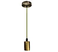 LEDSone Yellow Brass E27 Pendant Light Fitting Adjustable Green Braided Cable Ceiling Pendant Light with Ceiling Rose Industrial Vintage Hanging Lamp Holder for Kitchen Island Dining Room Bedroom