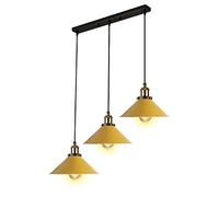 LEDSone Yellow Modern 3 Head Pendant Light, Vintage Ceiling Bar Light Fitting, Adjustable Hanging Rope Light, E27 Socket Industrial Chandelier Lamp for Kitchen Dining Room Bar
