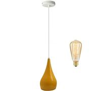LEDSone Yellow Vintage Tear Drop Pendant Ceiling Light - Industrial Hanging Lamp with Adjustable Cord Metal Shade for Kitchen Island, Restaurant, Bar, Office, or Living Room