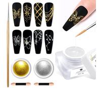 LEDSUUEI 3D Spider Gel for Nail Art- 8g Clear Elastic Gel Polish with Metallic Silver Gold Chrome Nail Powder, No Wipe, for 3D Drawing and Lines DIY Salon Home （B）