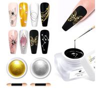 LEDSUUEI 3D Spider Gel for Nail Art- 8g Clear Elastic Gel Polish with Metallic Silver Gold Chrome Nail Powder, No Wipe, for 3D Drawing and Lines DIY Salon Home （AA）