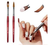LEDSUUEI Acrylic Nail Brush - 100% Pure Kolinsky Hair Bristles Acrylic Brushes for Nails Oval Crimped Shaped Red Wood Handle Acrylic Powder Nail Art Brush Professional Salon Quality (SIZE 8/12)