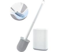 LEDURAPROMT Silicone Toilet Brush and Holder Set, Wall Mounted, Flexible Flat Toilet Brush, Deep Cleaner Toilet Brushes and Holder for Bathroom with Turbo Drying, Bathroom Brush No Drilling (White)