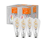 LEDVANCE Smart LED Bulb with WiFi Technology, E27, RGB Colours Changeable, Edison Shape, Coloured Filament as Mood Light, Replacement for Conventional 60W Bulbs, 4-Pack