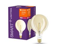LEDVANCE Smart LED bulb with ZigBee, E27 base, Dimmable, Warm white (2400K), Golden globe shape, Clear filament, Replacement for 55W bulbs, Controllable with systems like Alexa, Google or Hue, 4-pack.