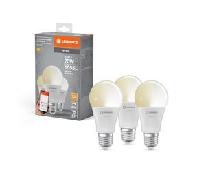 LEDVANCE Smart LED lamp with WiFi Technology, E27-base matt Optics ,Warm White (2700K), 1055 Lumen, 75W-Replacement, Smart dimmable, 3-Pack